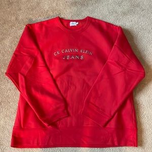 New Unisex Calvin Klein red crewneck fleece sweatshirt  Embossed lettering,sz.XL